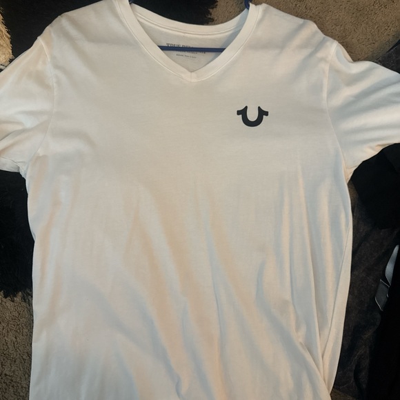 True Religion White Short Sleeve Tee V-Neck - Picture 1 of 1